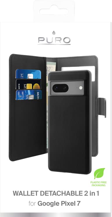 Puro 2-i-1 Google Pixel 7 lommebokdeksel (sort)
