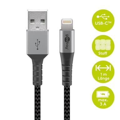Goobay Lightning til USB-A Tekstilkabel med metallplugger (Space grå / sølv) 1 m