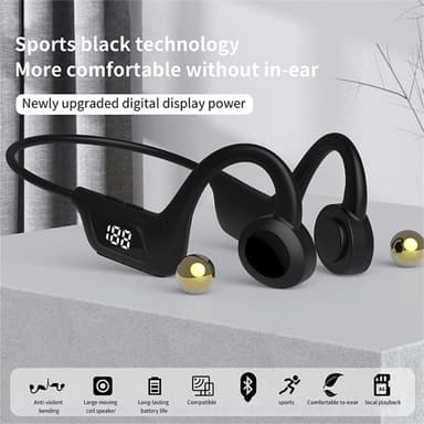 Sportshodetelefoner Digital Display Bluetooth 5.1 Sort