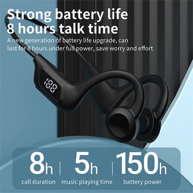 Sportshodetelefoner Digital Display Bluetooth 5.1 Sort