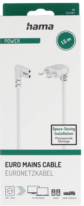 Hama Angled Euro Plug kabel 1,5 m (hvit)
