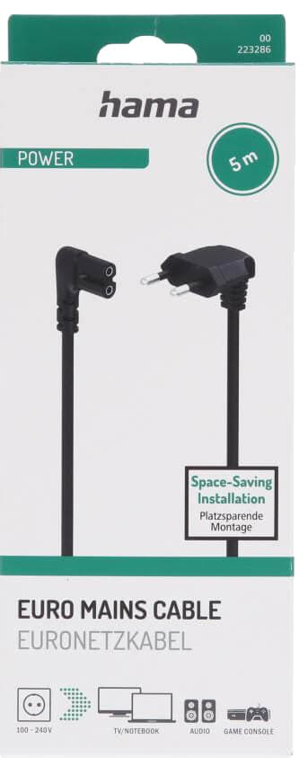 Hama Angled Euro Plug kabel 5 m (sort)