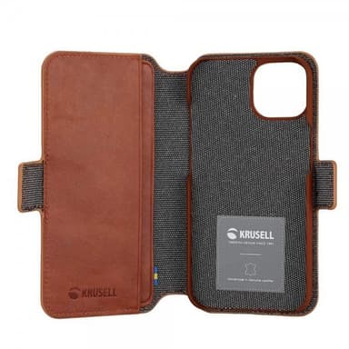 Krusell iPhone 14 Plus Etui Leather PhoneWallet Cognac