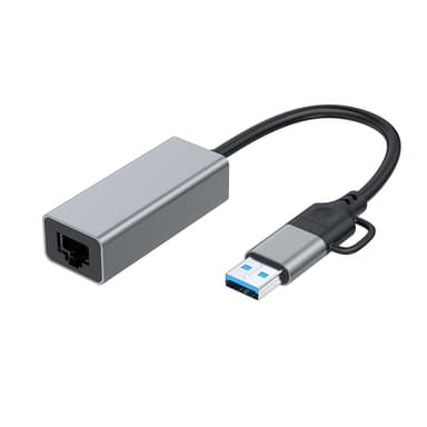 NÖRDIC USB-A 3.0 til Giga Ethernet nettverksadapter USB-A og USB-C Space Grey Aluminium RTL8153
