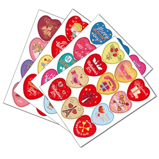Hjärta alla hjärtans dag klistermärken 4 ark 48-pack Flerfarget
