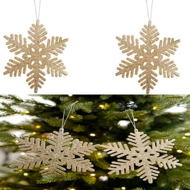 Glitter Christmas Snowflake Ornament 2-Pack Champagne