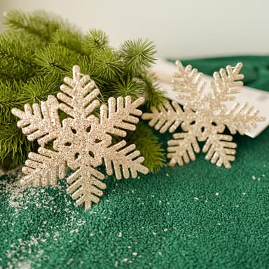 Glitter Christmas Snowflake Ornament 2-Pack Champagne