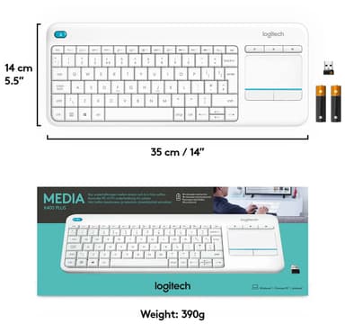 Logitech K400 Plus trådløst HTPC-tastatur for TV-er (hvit)