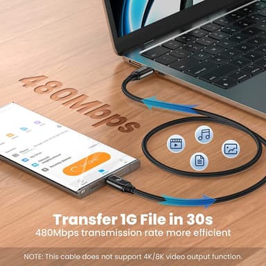 NÖRDIC 1,5 m USB-C til C nylonflettet kabel hurtiglading med PD3.1 240W 48V 5A med Emarker