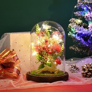Glasskuppel med LED-løkke og juletrerein Flerfarget
