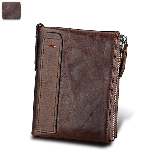Premium skinn kortholder lommebok RFID Mørkebrun