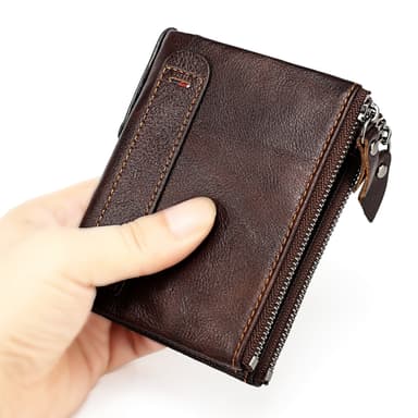 Premium skinn kortholder lommebok RFID Mørkebrun
