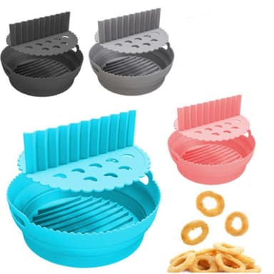Rund silikonform til airfryer, sammenleggbar med skillevegg Sort