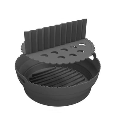 Rund silikonform til airfryer, sammenleggbar med skillevegg Sort