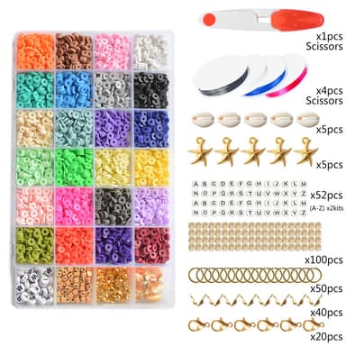 Smykkesett med lås, ringer, wire, leireperler i 24 farger Flerfarget