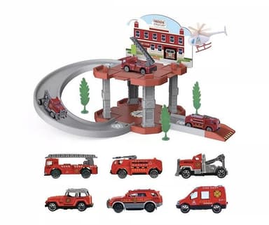 Brandstation med ramp och brandbil