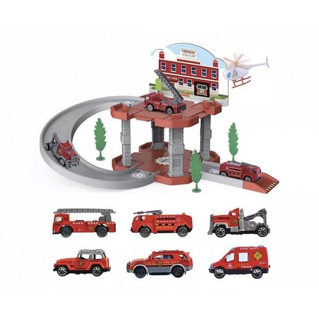 Brandstation med ramp och brandbil