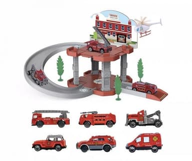 Brandstation med ramp och brandbil