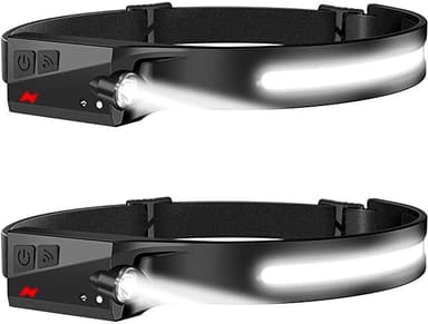 Oppladbar COB LED-hodelykt 2-pak Sort