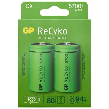 ReCyko oppladbare D-batterier 5700mAh 2-p