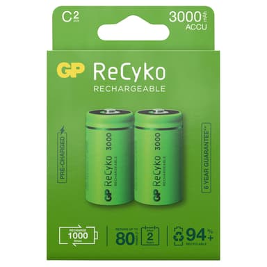 ReCyko Laddningsbara C-batterier 3000mAh 2-p