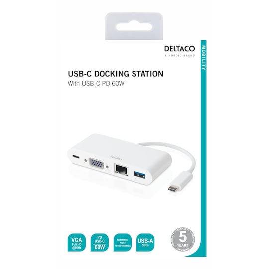 USBC docking station VGA/USBC/RJ45/USBA 60W USBC PD white