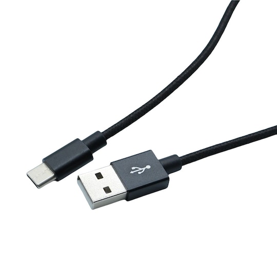 Nylon USB Type C-kabel Hurtiglading Sort 1 m