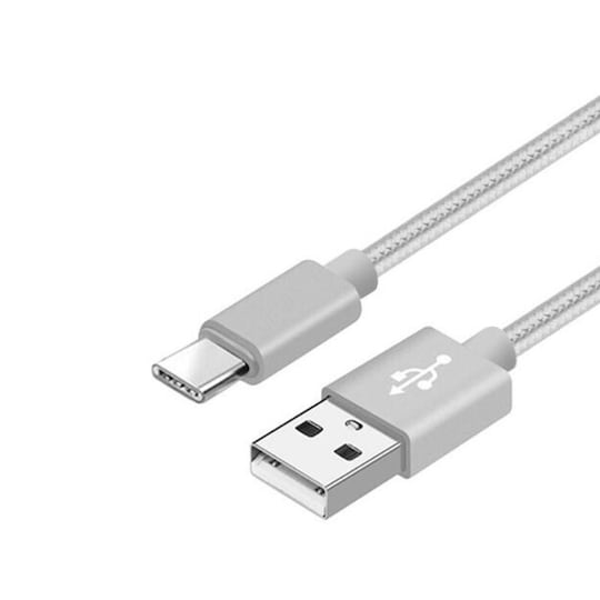 Nylon USB Type C-kabel Hurtiglading Sølv 3 m