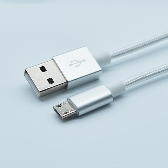 Nylon USB Type C-kabel Hurtiglading Sølv 1 m