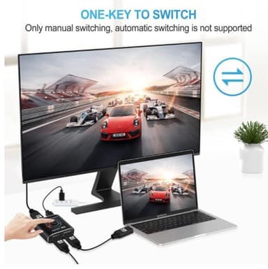 INF 2 i 1 HDMI-svitsj 8K 2.1 48Gbps 1080P 240Hz ABS svart 3-delt