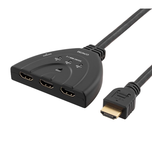 deltaco HDMI Switch , 3 inputs to 1 output, 4K in 60Hz, 7.1, black