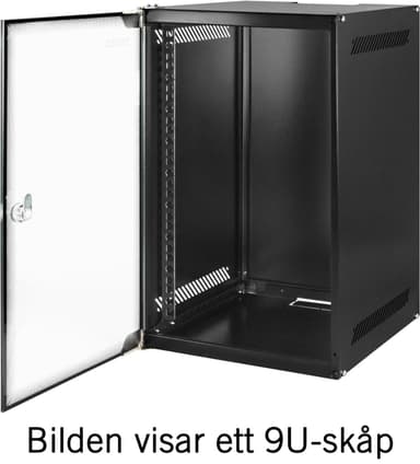 TOTEN 10""veggskap, leveres umontert, 4U, 280x310, glassdør, svart