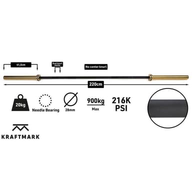 Kraftmark Olympisk vektstang 50 mm - CF Bar Titanium 20kg