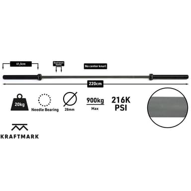 Kraftmark Olympisk vektstang 50 mm - Cerakote CF Bar Grey 20kg 3.0