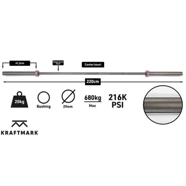 Kraftmark Olympisk vektstang 50 mm- Styrkeløft 20 kg 2.0