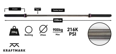 Kraftmark Olympisk vektstang 50 mm - Styrkeløft Black Raw 20kg