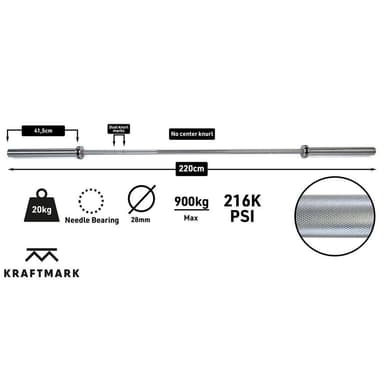 Kraftmark Olympisk vektstang 50 mm - CF 20 kg 3.0