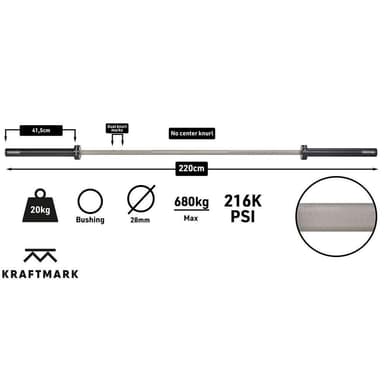 Kraftmark Olympisk vektstang 50 mm - Cerakote CF Bar Grey 20kg