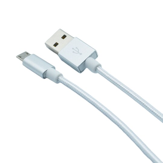 Nylon Micro USB-kabel Hurtiglading Sølv 3 m