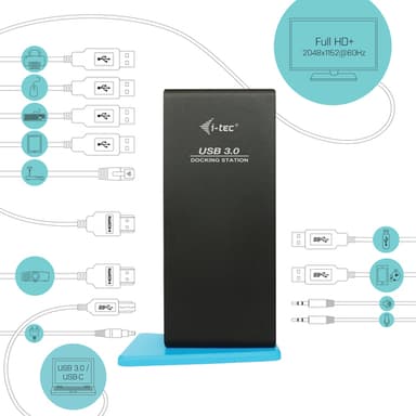 i-tec U3DUALHDMIDOCK, Kabel, USB 3.2 Gen 1 (3.1 Gen 1) Type-A, 3,5 mm, 10,100,10
