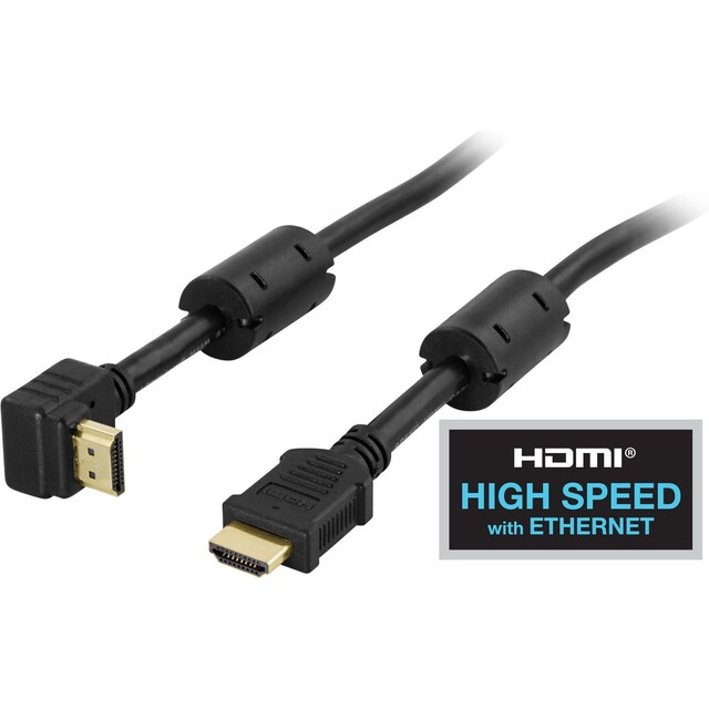 DELTACO HDMI-kabel, v1.4+Ethernet, 19-pin ha-vink. ha, 1080p, svar, 1m
