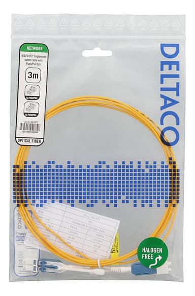 DELTACO LC-LC, Push/Pull-tab, duplex, OS2, 3m