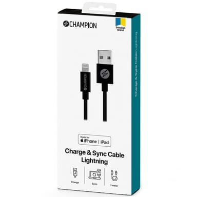 Champion USB-A til Lightning-kabel 1m Sort
