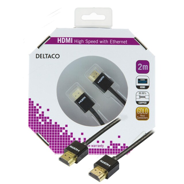 DELTACO tunn HDMI-kabel, 2m, svart blister