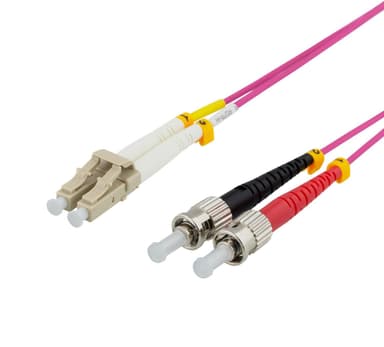 deltaco OM4 Fiber cable, LC-ST Duplex, 50/125, 1m, pink