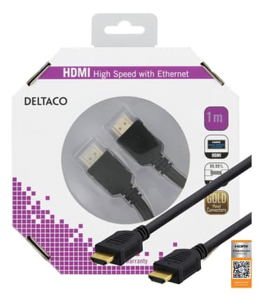 DELTACO HDMI-kabel, Premium High Speed HDMI with Ethernet, 4K, U
