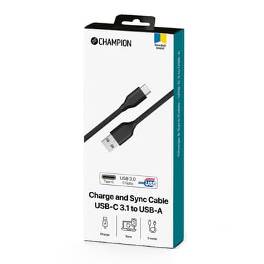 Champion USB-A til USB-C-kabel 2m Sort