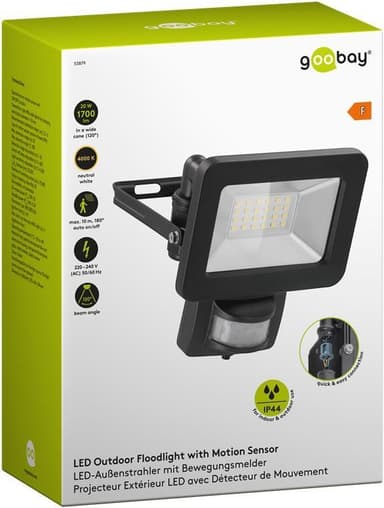 Goobay LED-spotlight for utendørs bruk, 20 W, med bevegelsesdetektor
