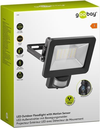 Goobay LED-spotlight for utendørs bruk, 30 W, med bevegelsesdetektor