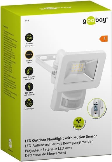 Goobay LED-spotlight for utendørs bruk, 10 W, med bevegelsesdetektor